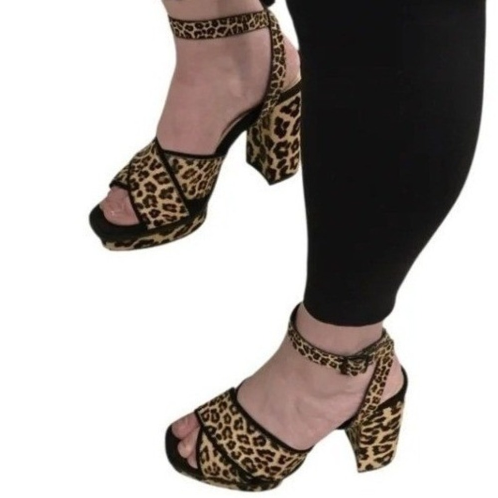 ZARA Animal Print High Heel Platform Sandals EU 40 Leopard Chunky Heels Rave